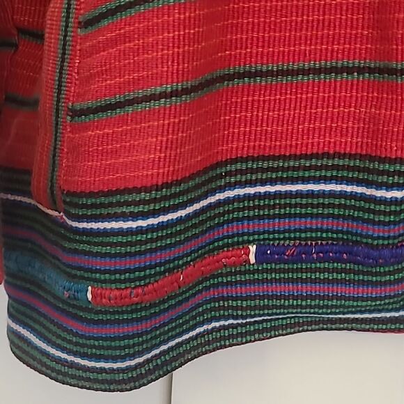 Guatamalan Woven Blanket Jacket Red Blue Green Purple One Size - Picture 5 of 10